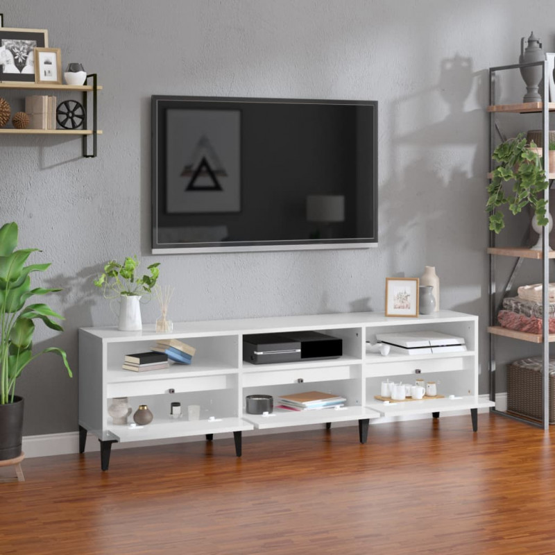 Szafka pod TV, wysoki połysk, biała, 150x30x44,5 cm