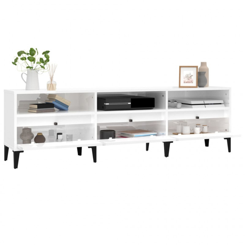 Szafka pod TV, wysoki połysk, biała, 150x30x44,5 cm