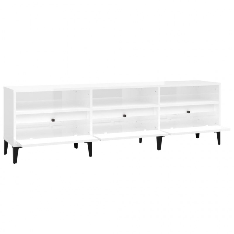 Szafka pod TV, wysoki połysk, biała, 150x30x44,5 cm