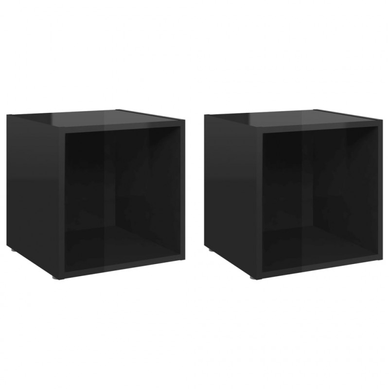 Szafki pod TV, 2 szt., wysoki połysk, czarne, 37x35x37 cm