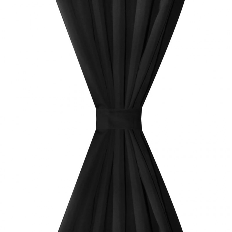 130355 2 sztuki czarnych zasłon z mikro satyny z otworami 140 x 245 cm