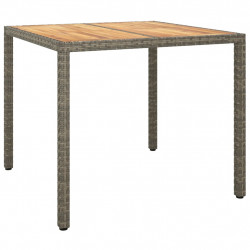 Stół ogrodowy, 90x90x75 cm, szary rattan PE i drewno akacjowe