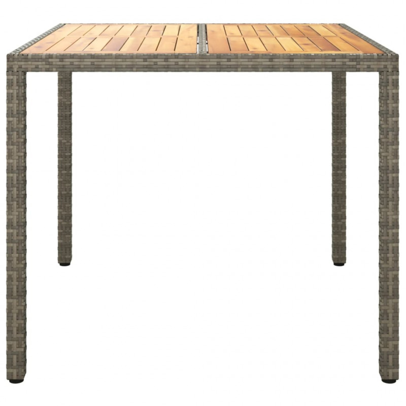 Stół ogrodowy, 90x90x75 cm, szary rattan PE i drewno akacjowe