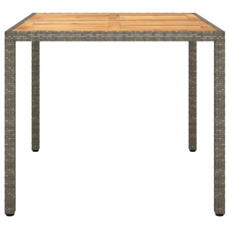 Stół ogrodowy, 90x90x75 cm, szary rattan PE i drewno akacjowe