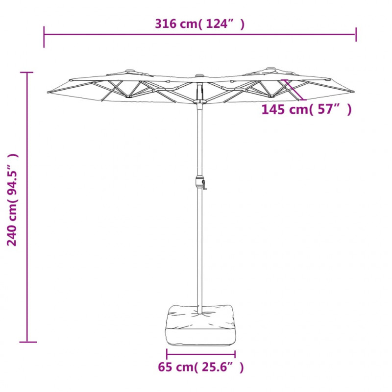 Podwójny parasol ogrodowy, piaskowy, 316x240 cm