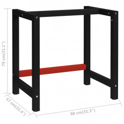 Metalowa rama pod blat roboczy, 80x57x79 cm, czarno-czerwona