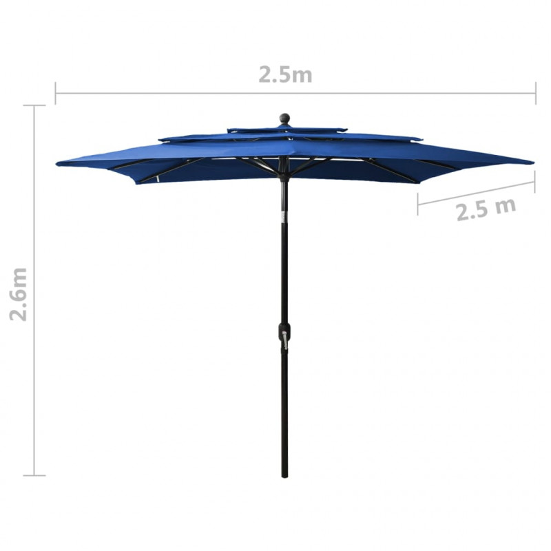 3-poziomowy parasol na aluminiowym słupku, niebieski, 2,5x2,5 m