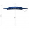 3-poziomowy parasol na aluminiowym słupku, niebieski, 2,5x2,5 m