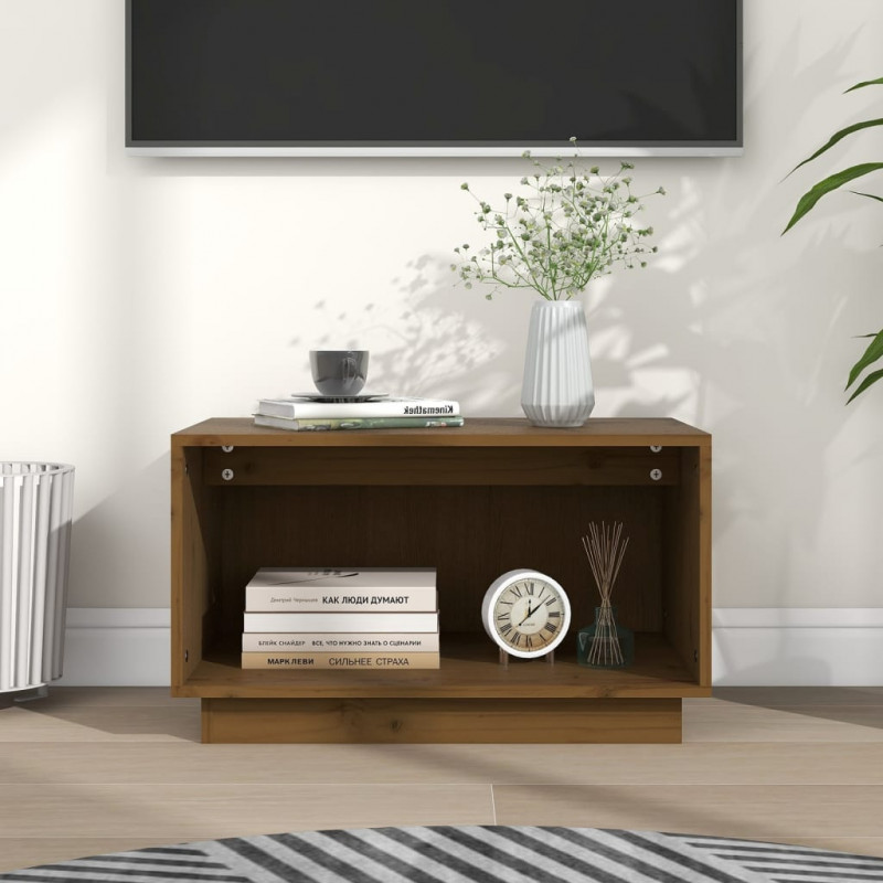 Szafka pod TV, miodowy brąz, 60x35x35 cm, lite drewno sosnowe