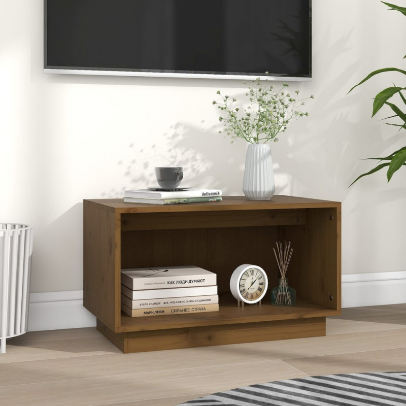 Szafka pod TV, miodowy brąz, 60x35x35 cm, lite drewno sosnowe