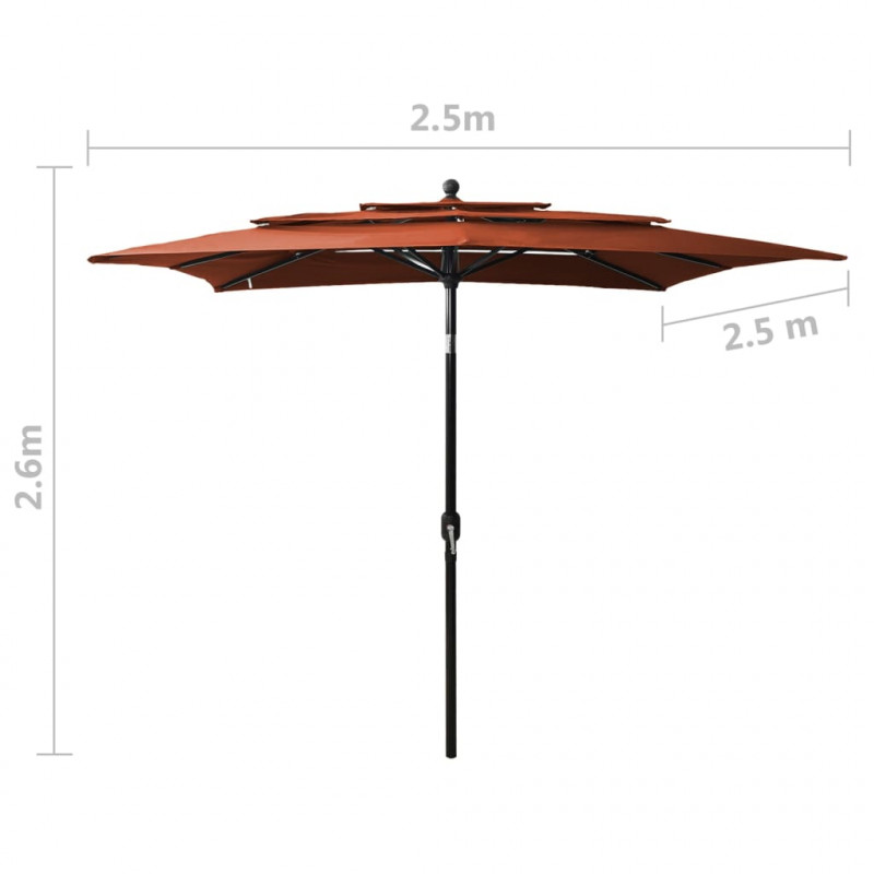 3-poziomowy parasol na aluminiowym słupku, terakotowy 2,5x2,5 m