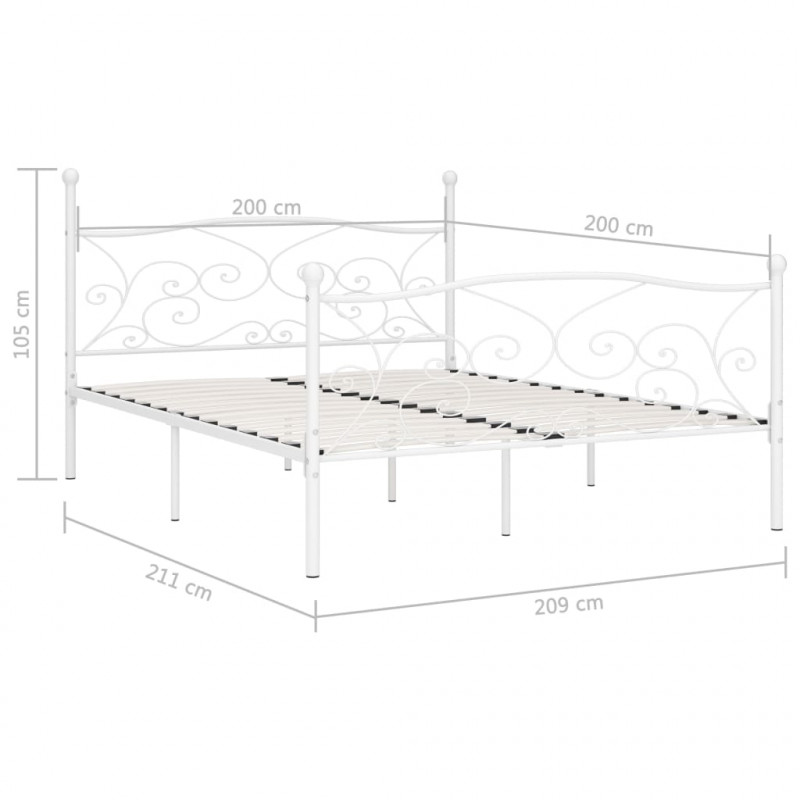 Rama łóżka ze stelażem z listw, biała, metalowa, 200 x 200 cm