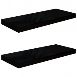 Półki ścienne 2 szt., wysoki połysk, czarne, 60x23,5x3,8 cm MDF