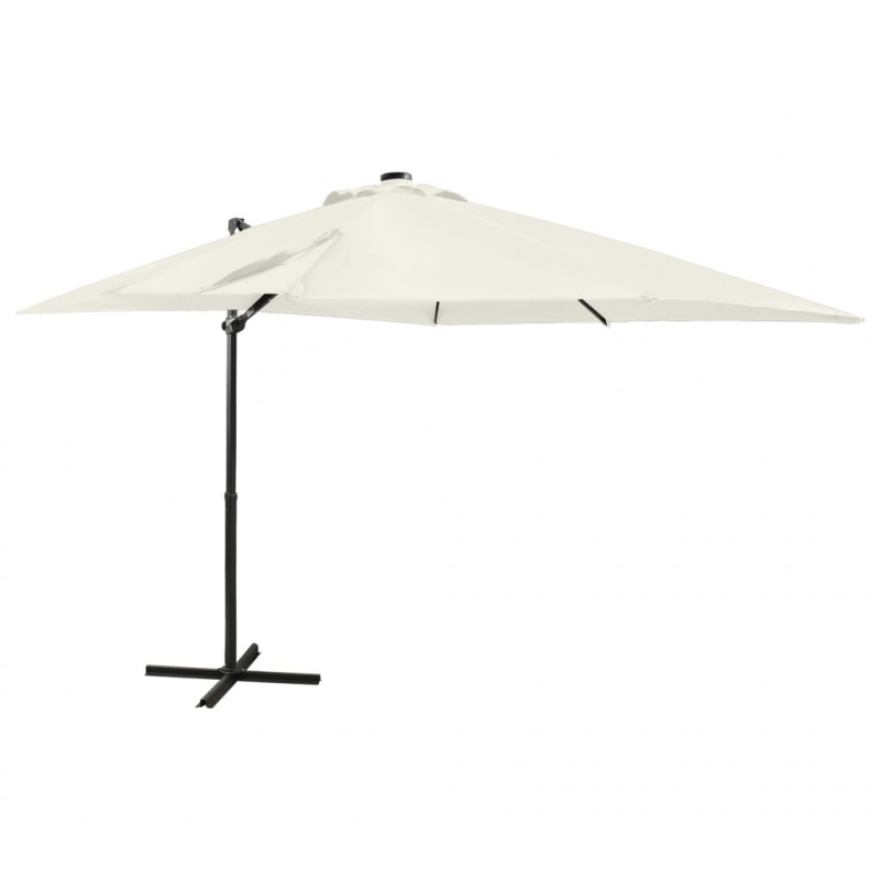Parasol wiszący z lampkami LED i słupkiem, 250 cm, piaskowy