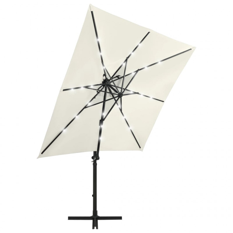 Parasol wiszący z lampkami LED i słupkiem, 250 cm, piaskowy