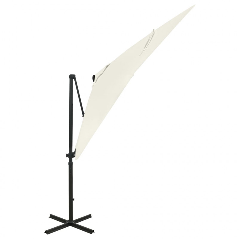 Parasol wiszący z lampkami LED i słupkiem, 250 cm, piaskowy
