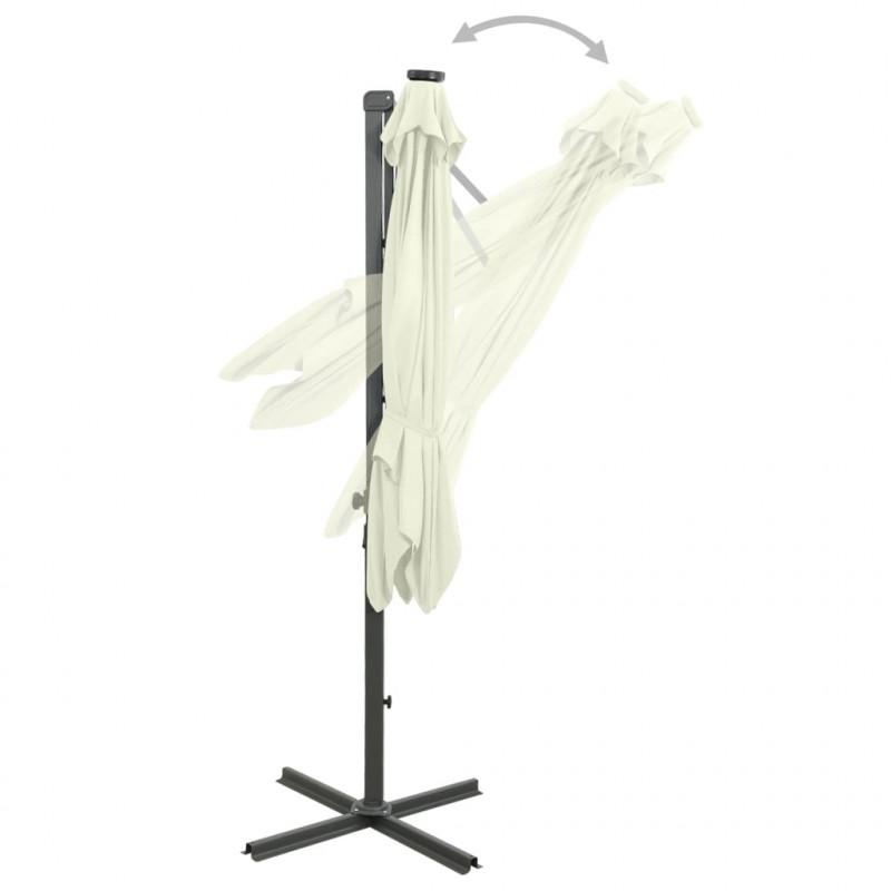 Parasol wiszący z lampkami LED i słupkiem, 250 cm, piaskowy