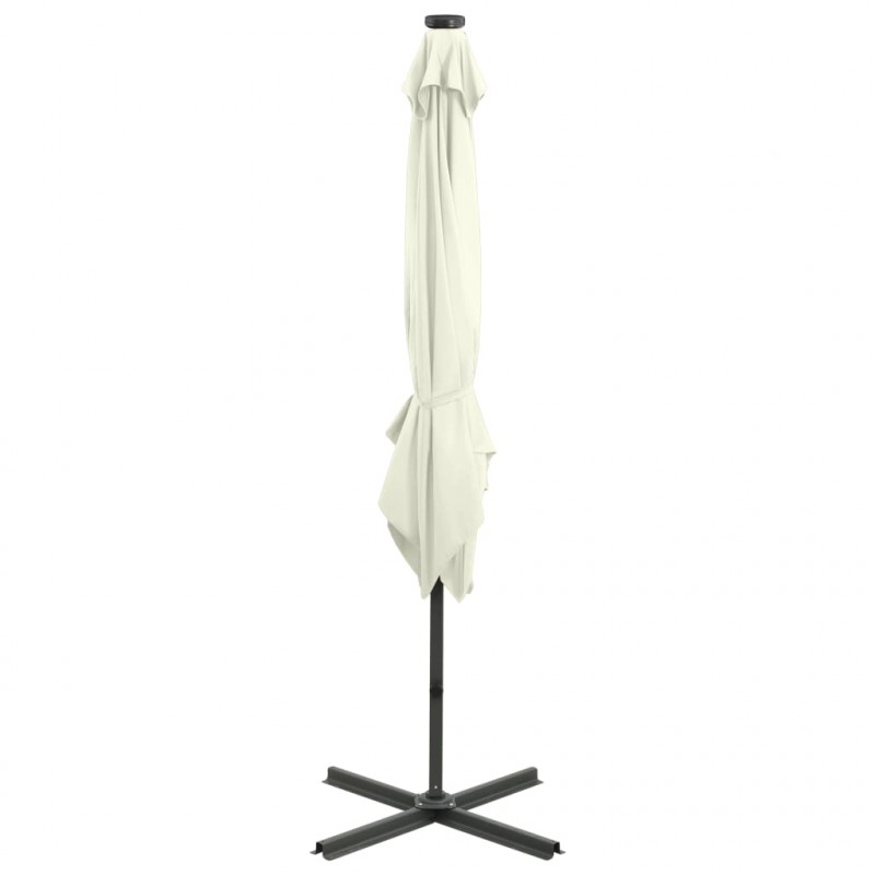Parasol wiszący z lampkami LED i słupkiem, 250 cm, piaskowy