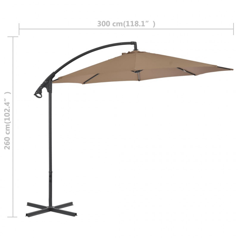 Parasol wiszący ze stalowym słupkiem, 300 cm, taupe