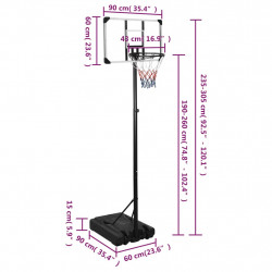 Stojak do koszykówki z przezroczystą tablicą, 235-305 cm