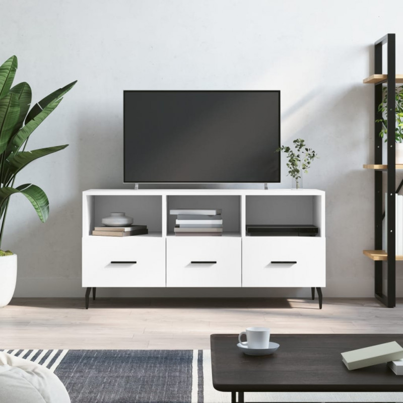 Szafka pod TV, biała, 102x36x50 cm, materiał drewnopochodny