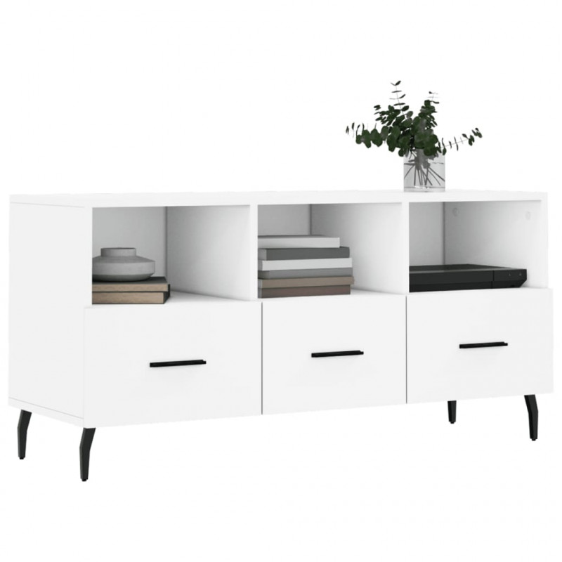 Szafka pod TV, biała, 102x36x50 cm, materiał drewnopochodny