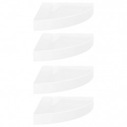 Narożne półki ścienne, 4 szt., połysk, białe, 25x25x3,8 cm, MDF