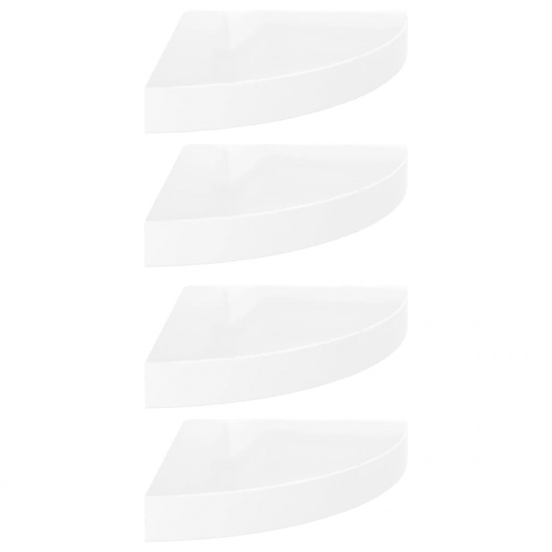 Narożne półki ścienne, 4 szt., połysk, białe, 25x25x3,8 cm, MDF