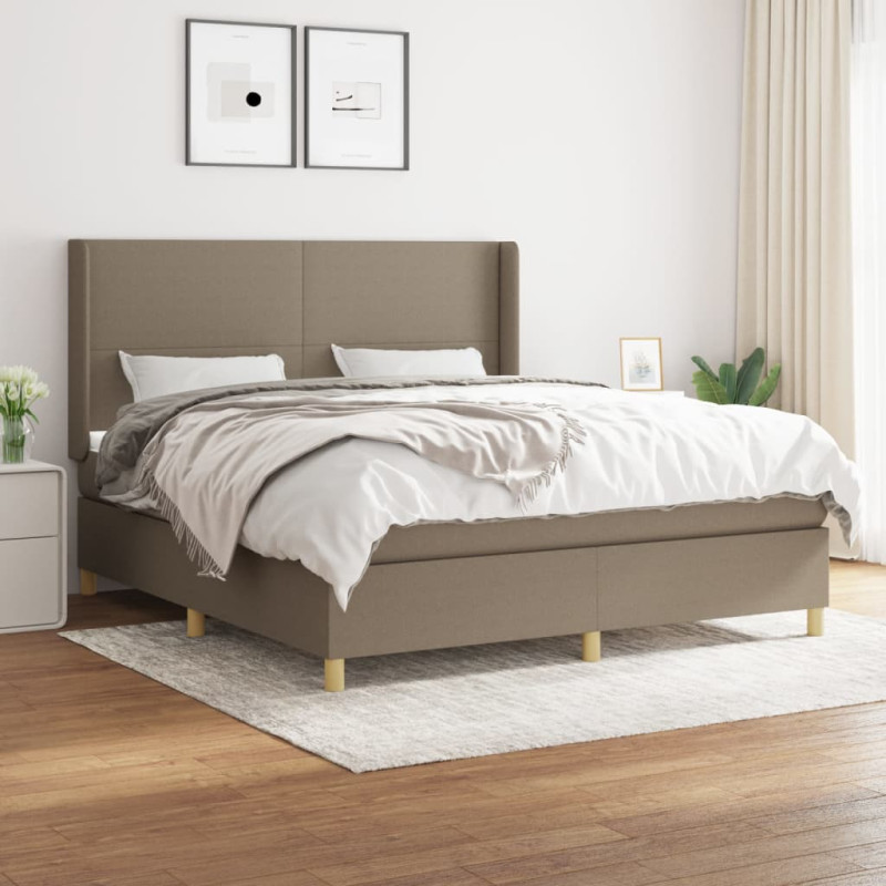 Łóżko kontynentalne z materacem, taupe, tkanina, 160x200 cm