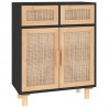 Komoda, czarna, 60x30x75 cm, lita sosna i naturalny rattan