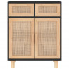 Komoda, czarna, 60x30x75 cm, lita sosna i naturalny rattan