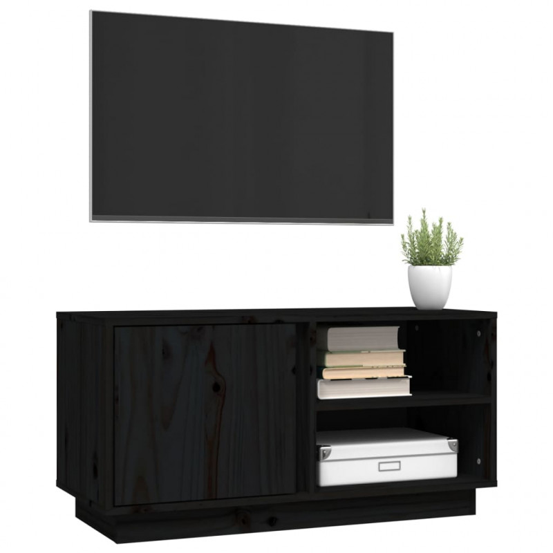 Szafka pod TV, czarna, 80x35x40,5 cm, lite drewno sosnowe