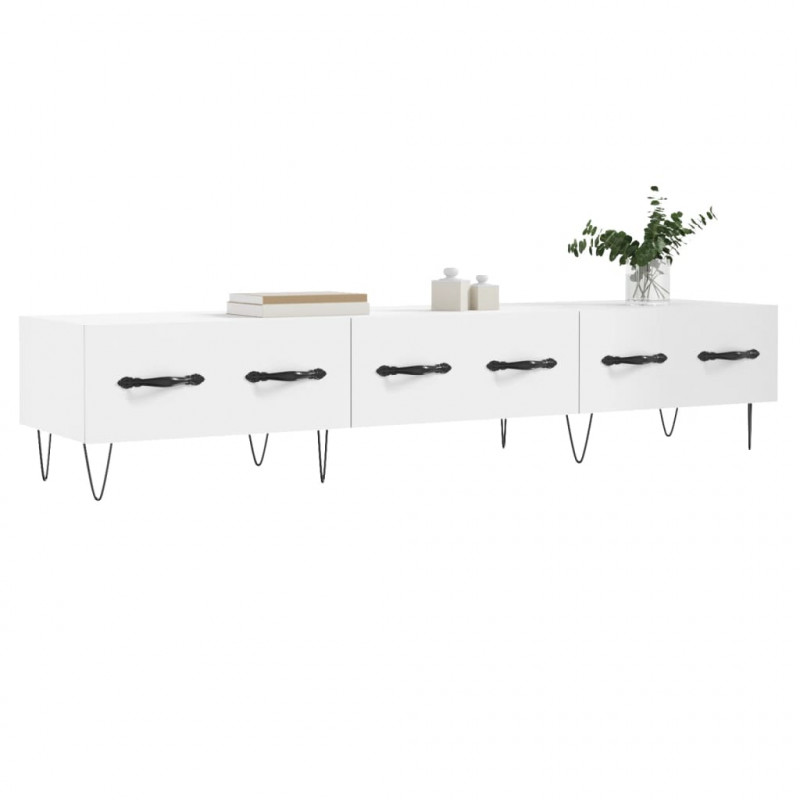 Szafka pod TV, biała, 150x36x30 cm, materiał drewnopochodny