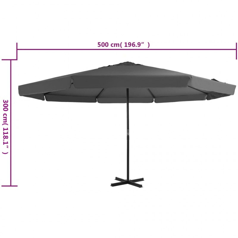 Parasol ogrodowy na słupku aluminiowym, 500 cm, antracytowy