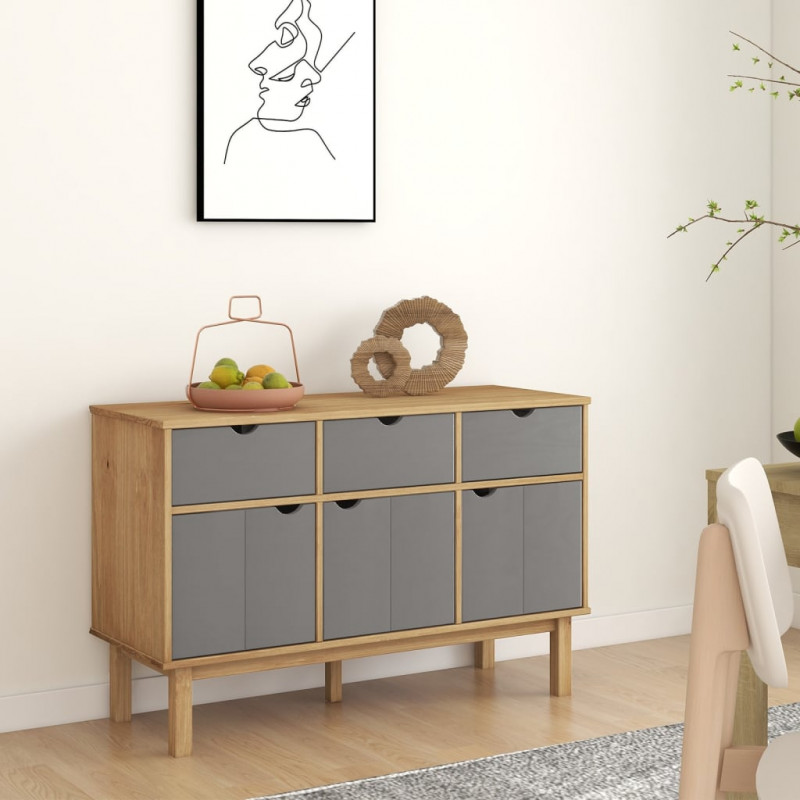 Szafka OTTA, brązowo-szara, 114x43x73,5 cm, lita sosna