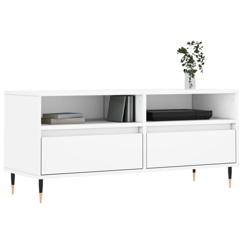Szafka pod TV, biała, 100x34,5x44,5 cm, materiał drewnopochodny