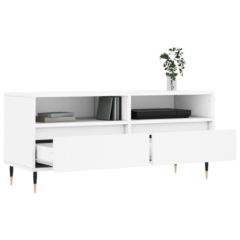 Szafka pod TV, biała, 100x34,5x44,5 cm, materiał drewnopochodny