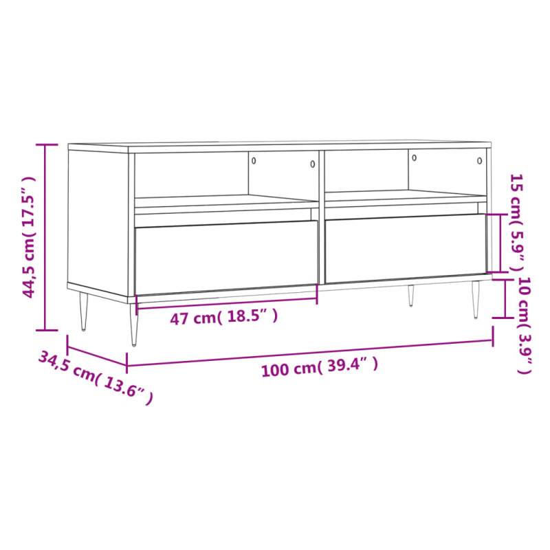 Szafka pod TV, biała, 100x34,5x44,5 cm, materiał drewnopochodny