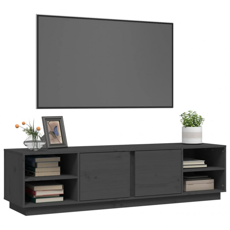 Szafka pod telewizor, szara, 156x40x40 cm, lite drewno sosnowe
