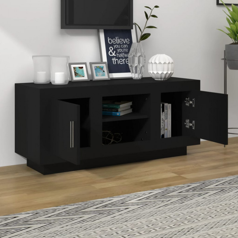 Szafka pod TV, czarna, 102x35x45 cm, materiał drewnopochodny