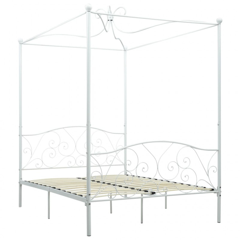Rama łóżka z baldachimem, biała, metalowa, 120 x 200 cm