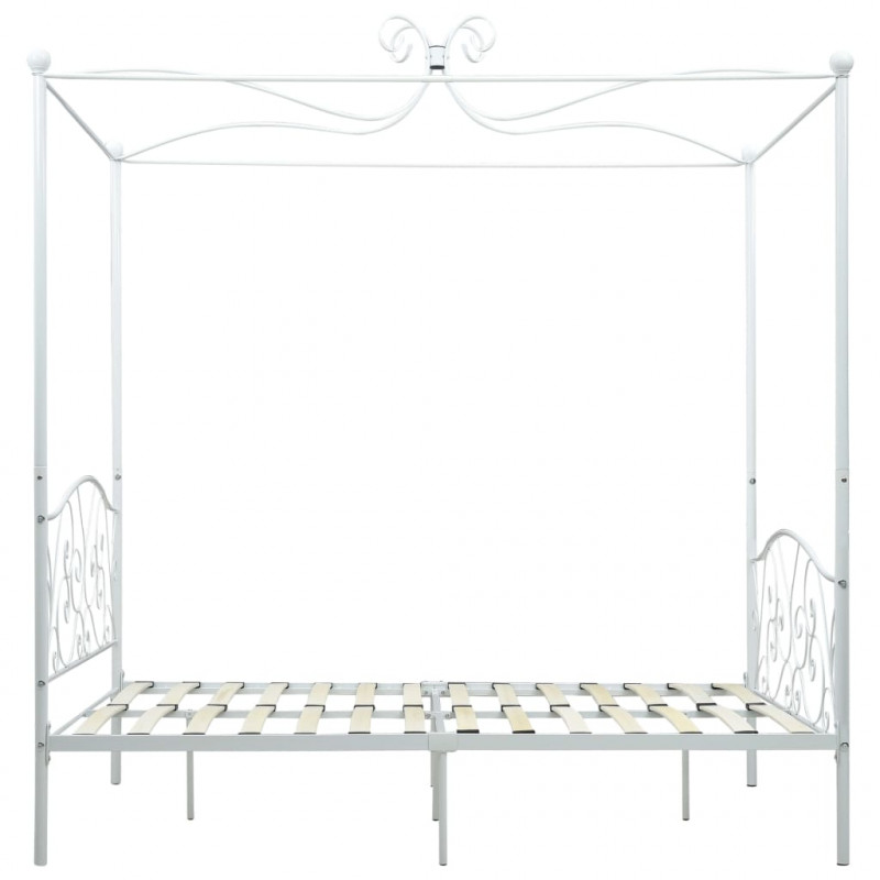 Rama łóżka z baldachimem, biała, metalowa, 120 x 200 cm