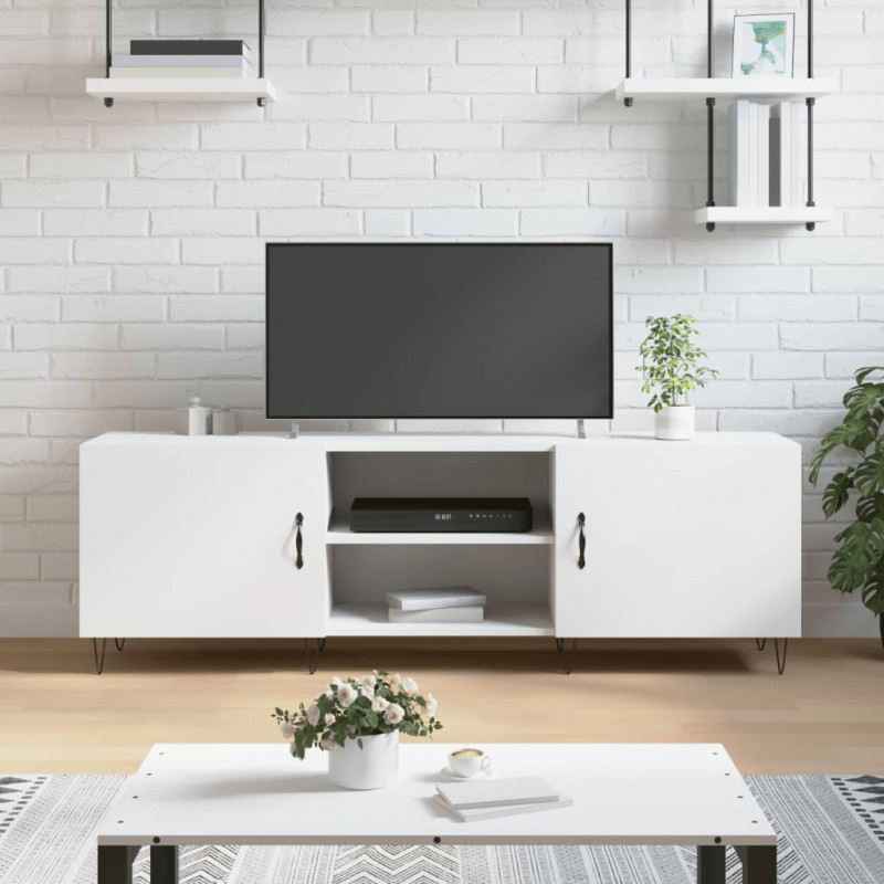 Szafka pod TV, biała, 150x30x50 cm, materiał drewnopochodny