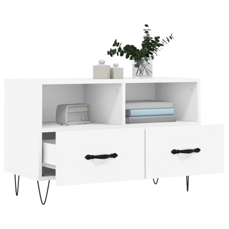Szafka pod TV, biała, 80x36x50 cm, materiał drewnopochodny
