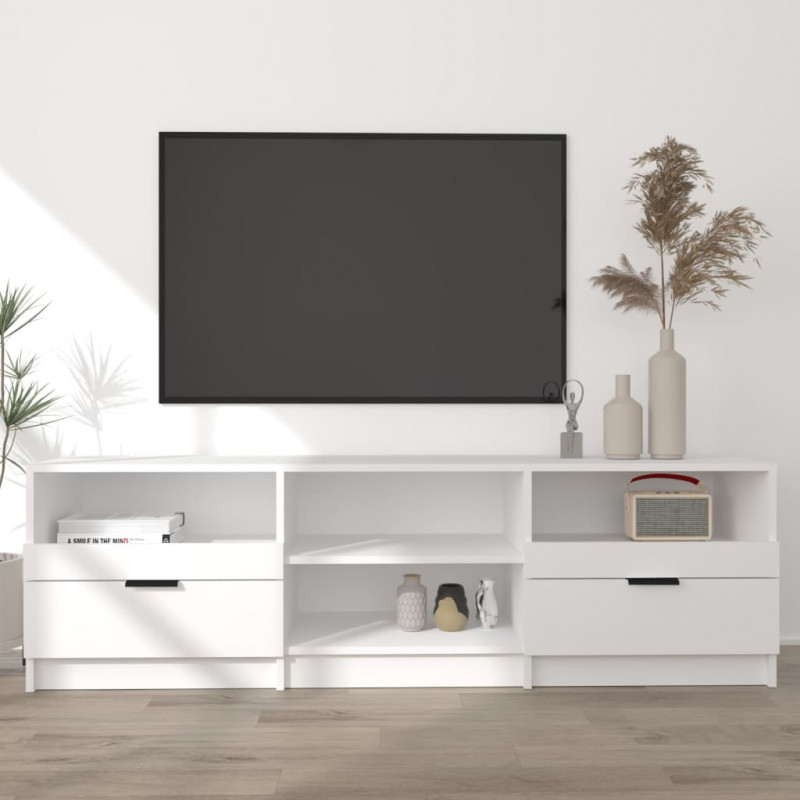 Szafka pod TV, biała, 150x33,5x45 cm, materiał drewnopochodny