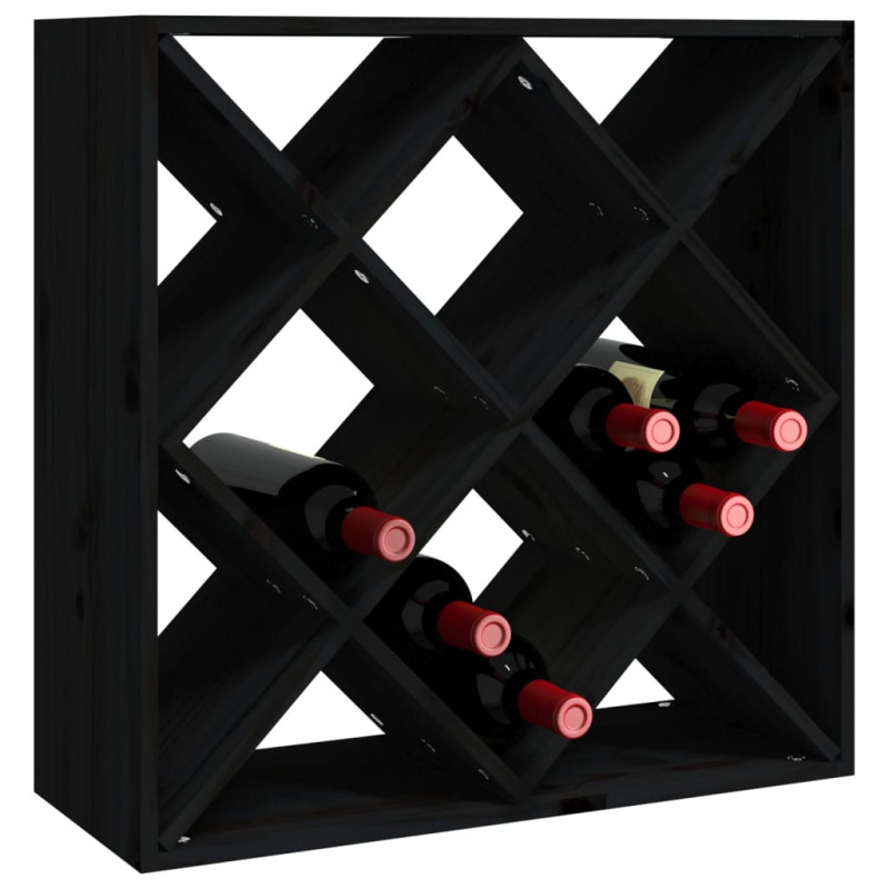Szafka na wino, czarny, 62x25x62 cm, lite drewno sosnowe