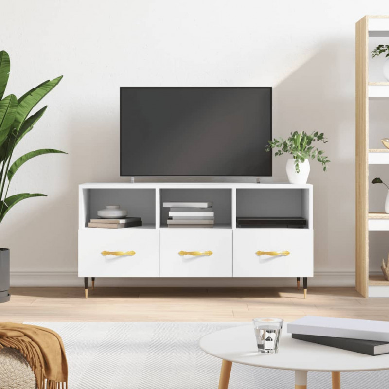 Szafka pod TV, biała, 102x36x50 cm, materiał drewnopochodny