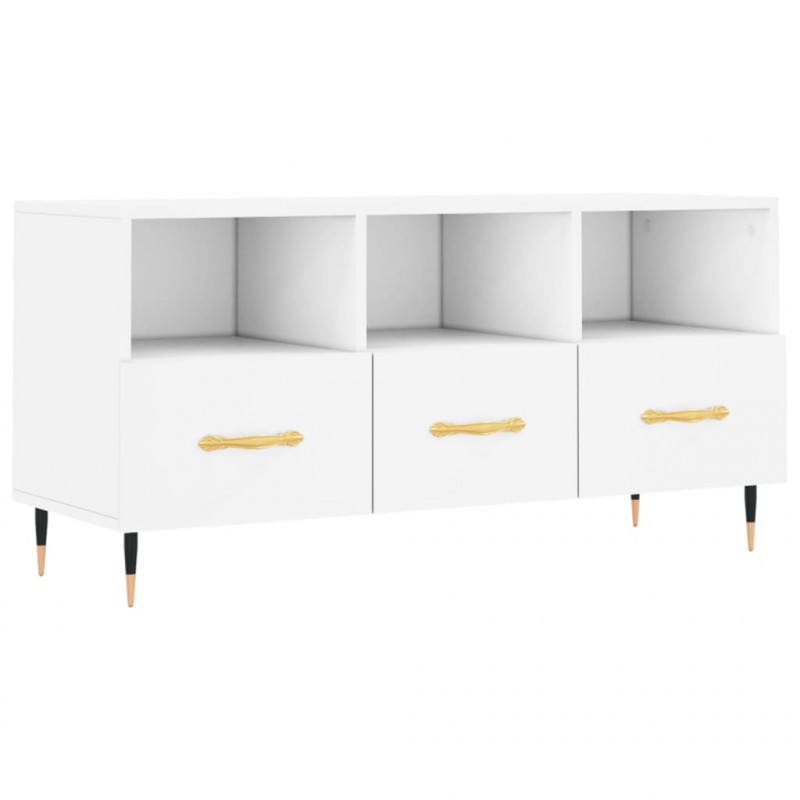 Szafka pod TV, biała, 102x36x50 cm, materiał drewnopochodny