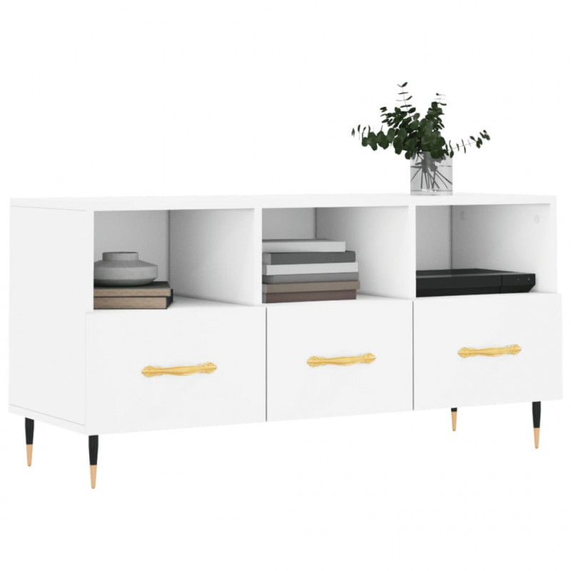 Szafka pod TV, biała, 102x36x50 cm, materiał drewnopochodny