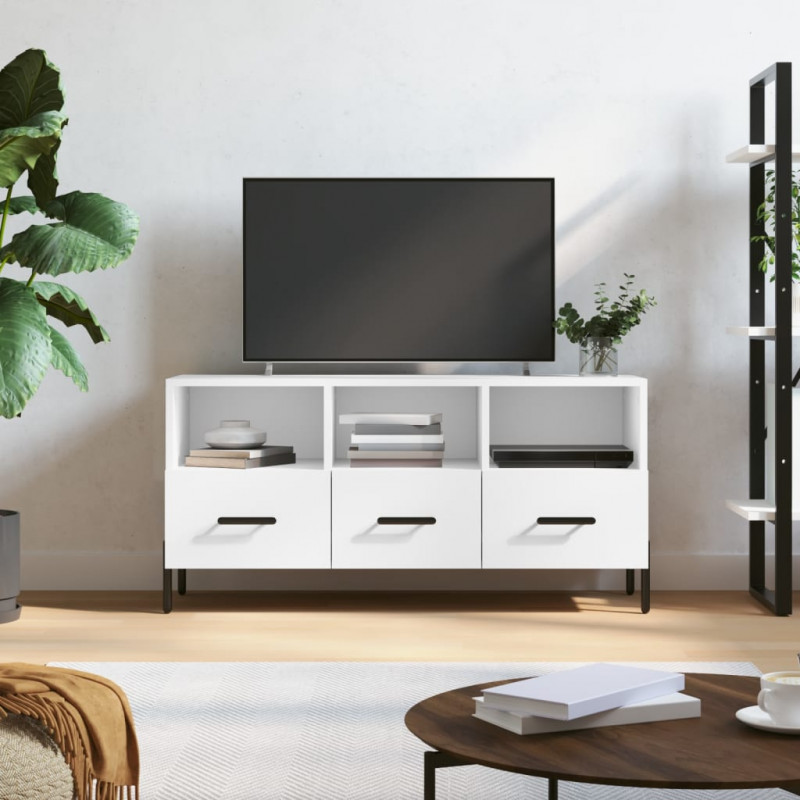 Szafka pod TV, biała, 102x36x50 cm, materiał drewnopochodny